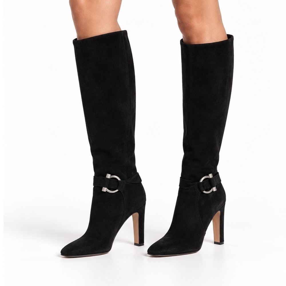 Antonio Melani Vintage Y2K Black Suede Knee High Stiletto Boots Women's Size 8.5